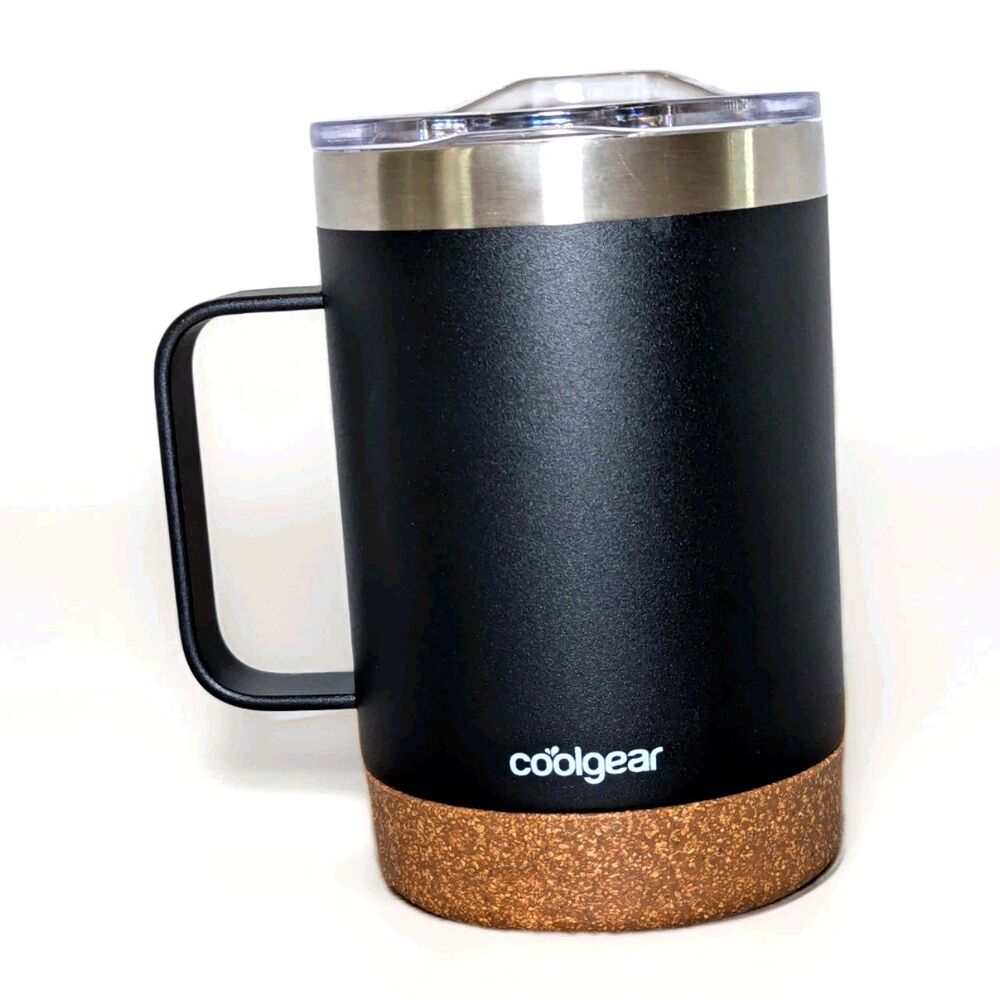 Cool Gear Black Coffee Mug Slider Lid Stainless Steel Double Wall Insulation NEW